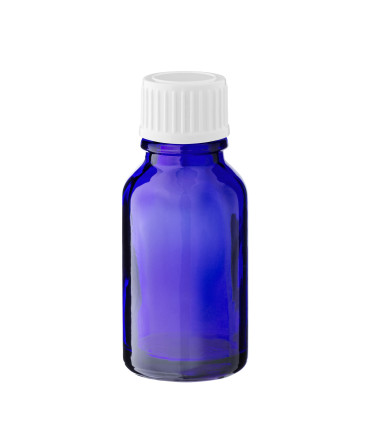 Glasflasche 10 ml blau mit weißem Schraubverschluss