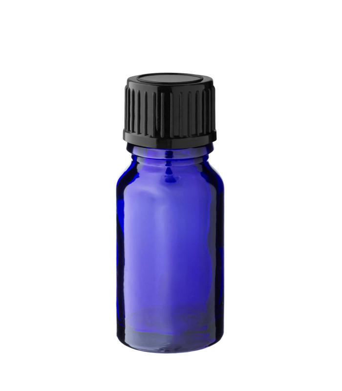 Glasflasche 10 ml blau mit schwarzem Schraubverschluss