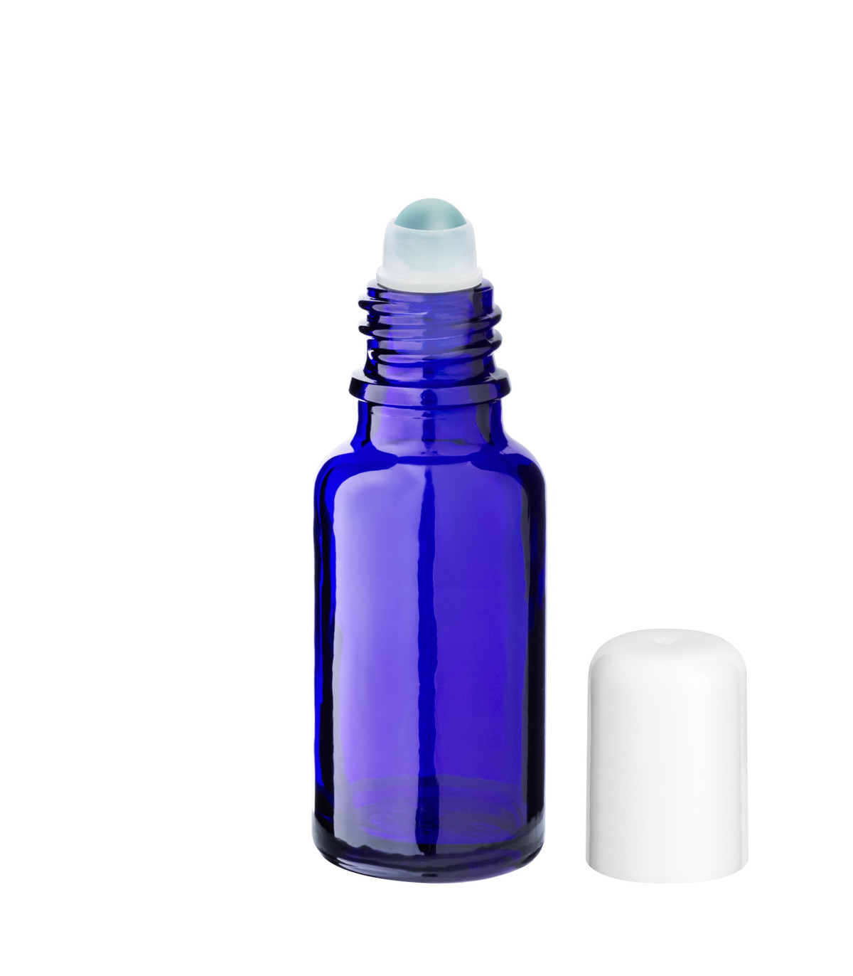 Glasflasche 20 ml blau Roll-On mit weißem Schraubverschluss