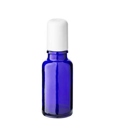Glasflasche 20 ml blau Roll-On mit weißem Schraubverschluss