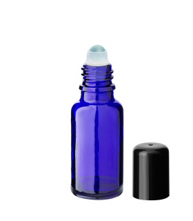 Blaue 20-ml-Roll-On-Glasflasche mit schwarzem Deckel – Kosmetikverpackung