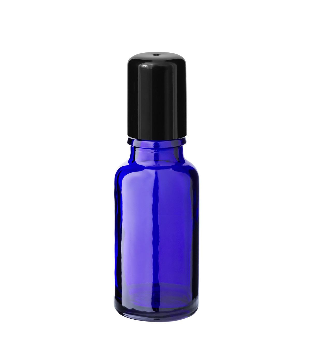 Glasflasche 20 ml blau Roll-On mit schwarzem Schraubverschluss - Leer