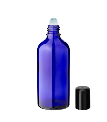 Glasflasche 100 ml blau Roll-On mit schwarzem Schraubverschluss