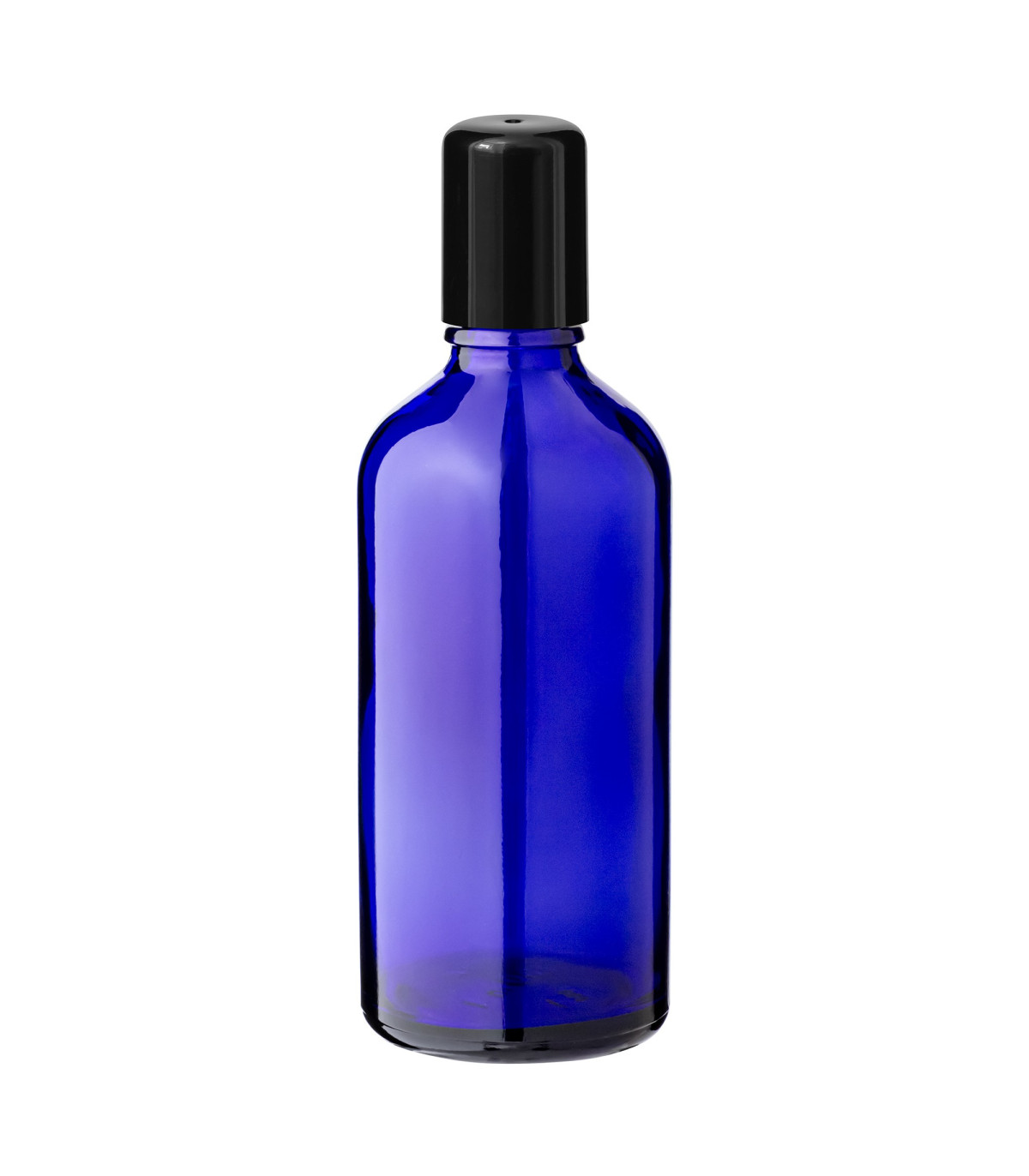 Glasflasche 100 ml blau Roll-On mit schwarzem Schraubverschluss