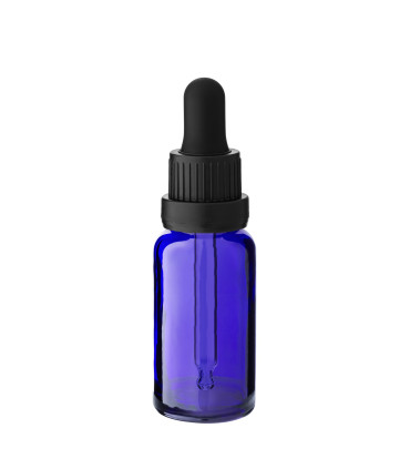 Blaue 20-ml-Glasflasche mit schwarzer Pipette für Kosmetikprodukte