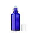 Glasflasche 50 ml blau Roll-On mit weißem Schraubverschluss