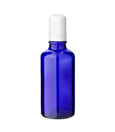 Glasflasche 50 ml blau Roll-On mit weißem Schraubverschluss