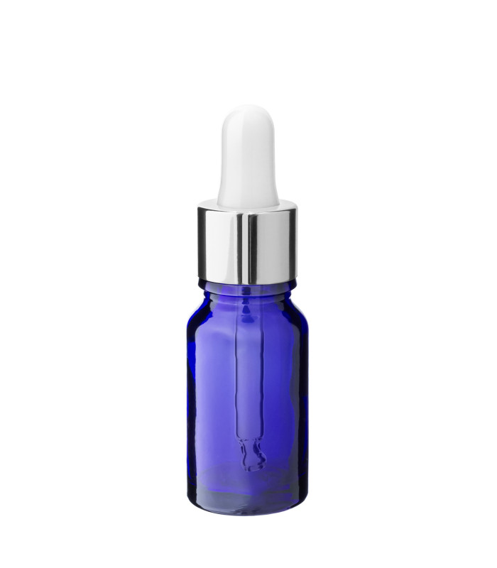 Blaue 10-ml-Glasflasche mit silberner Pipette