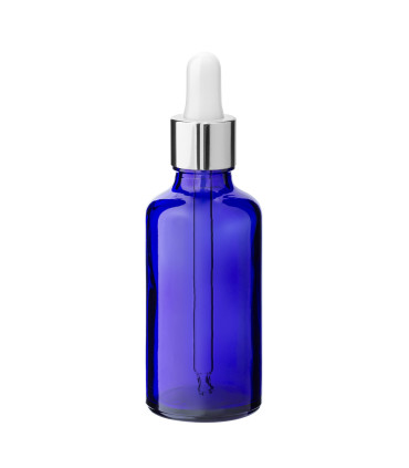 Blaue 50-ml-Glasflasche mit silberner Pipette