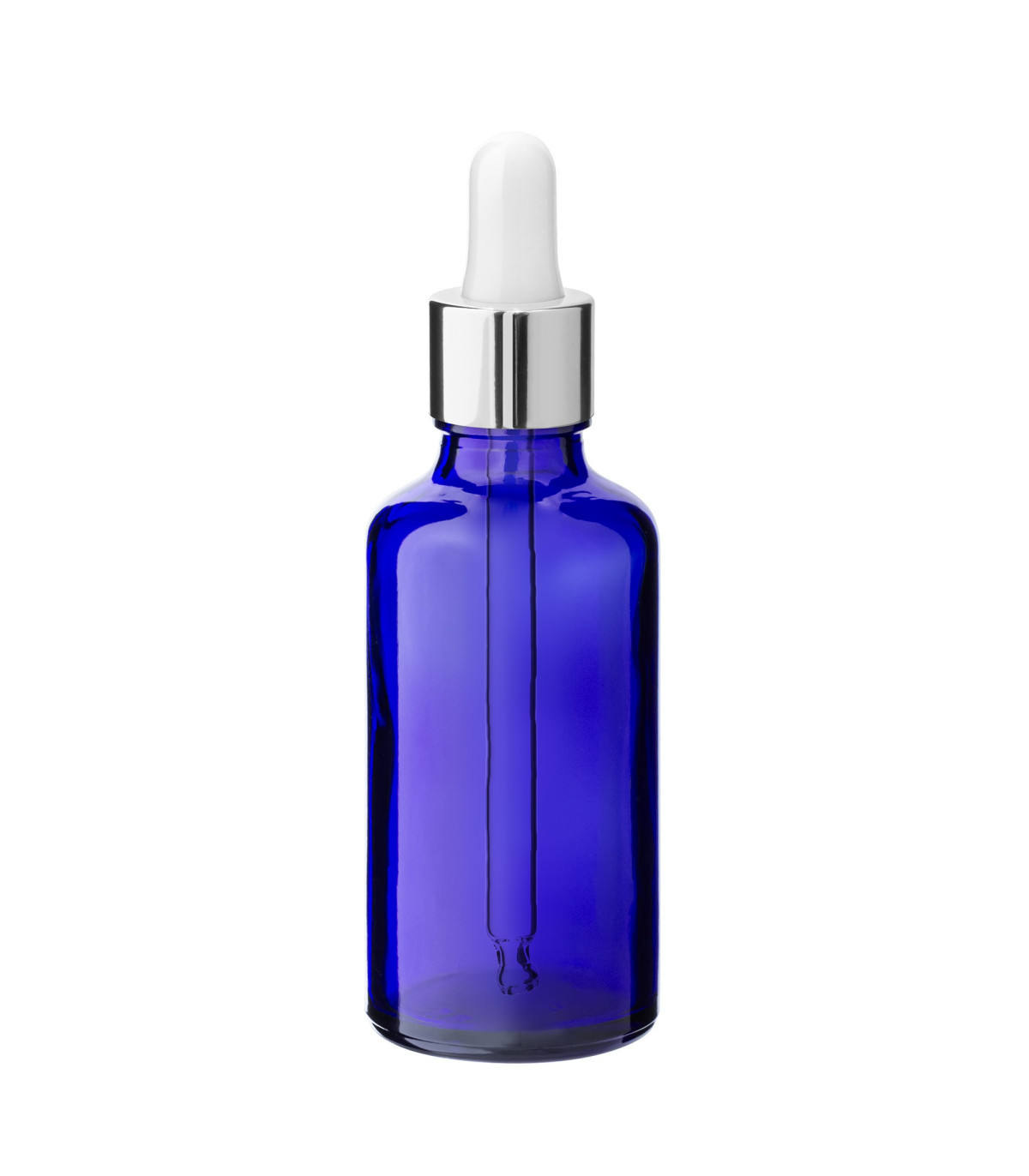 Blaue 50-ml-Glasflasche mit silberner Pipette