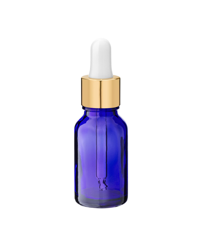 Blaue 15-ml-Glasflasche mit goldener Pipette