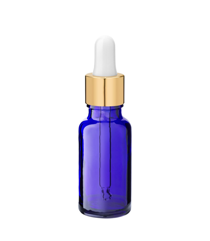 Blaue 20-ml-Glasflasche mit goldener Pipette