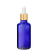 Blaue 50-ml-Glasflasche mit goldener Pipette