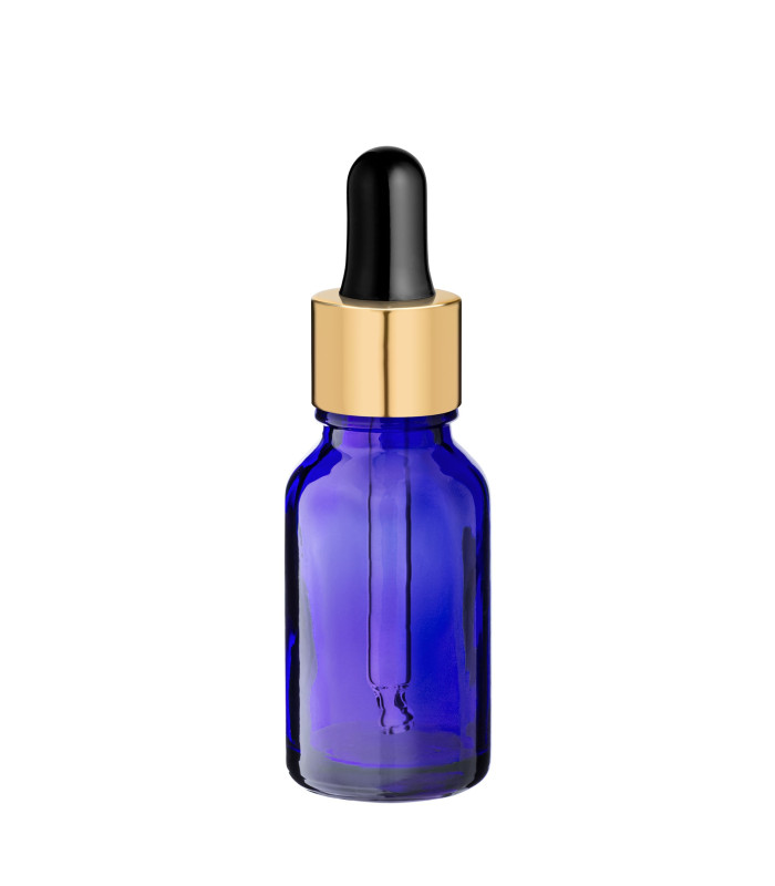 Glasflasche 15 ml blau mit goldener Pipette [2]