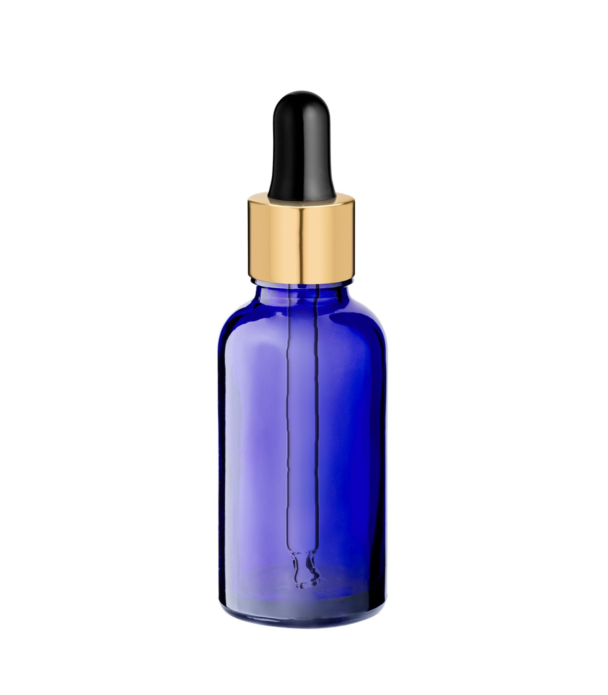 Glasflasche 30 ml blau mit goldener Pipette [2]