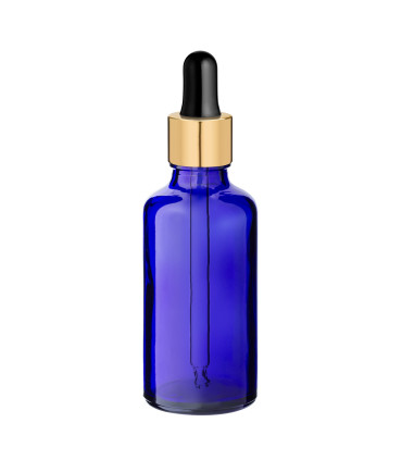 Blaue Glasflasche 50 ml mit goldener Pipette [2]