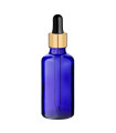 Glasflasche 50 ml blau mit goldener Pipette [2]