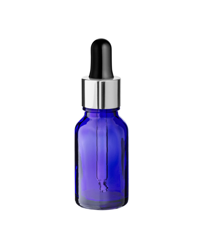 Glasflasche 15 ml blau mit silberner Pipette [2]