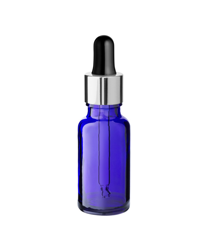 Glasflasche 20 ml blau mit silberner Pipette [2]