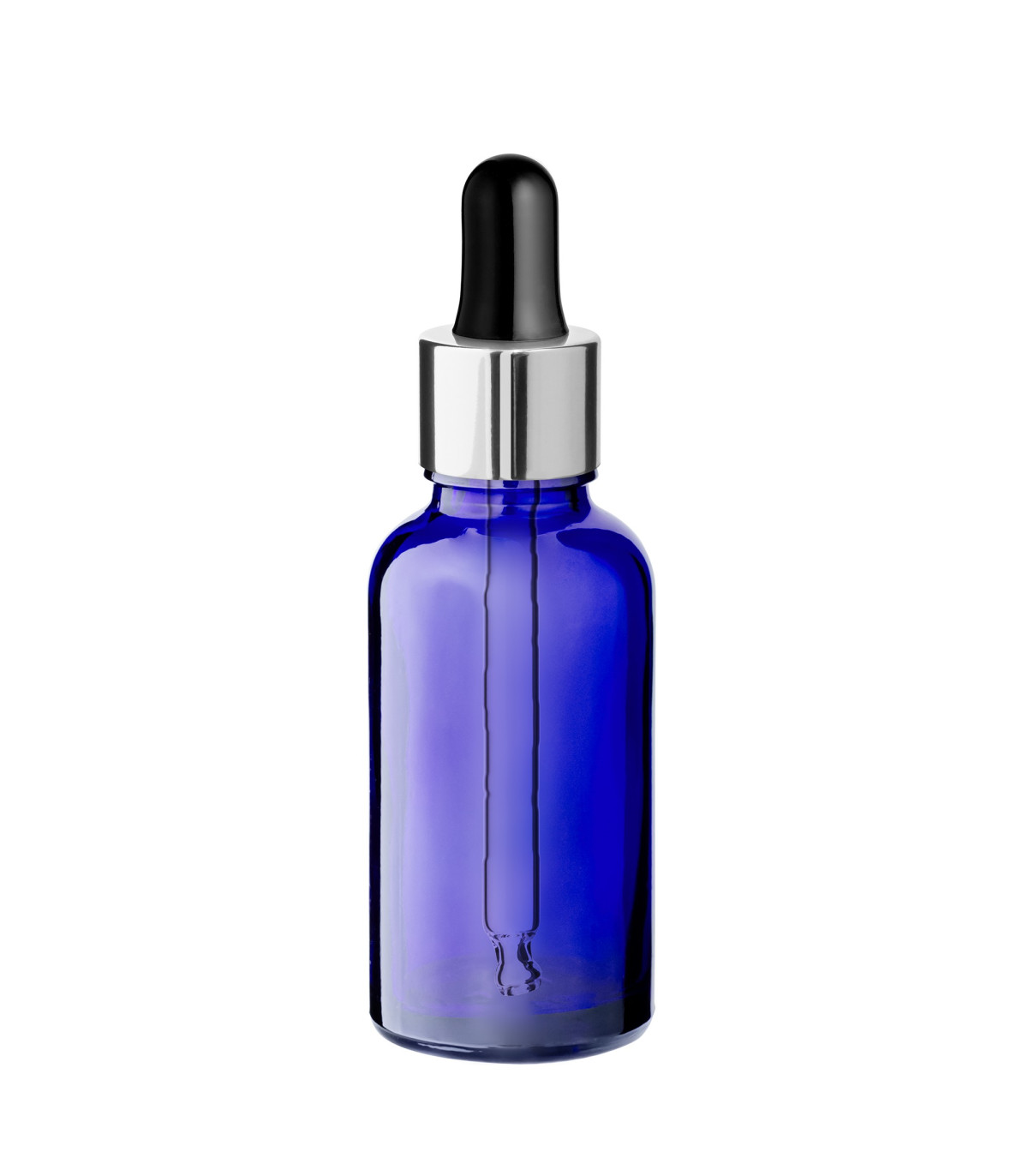 Blaue Glasflasche 30 ml mit silberner Pipette [2]