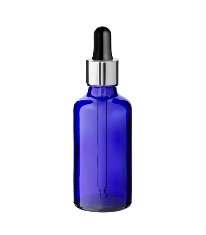 Glasflasche 50 ml blau mit silberner Pipette [2]