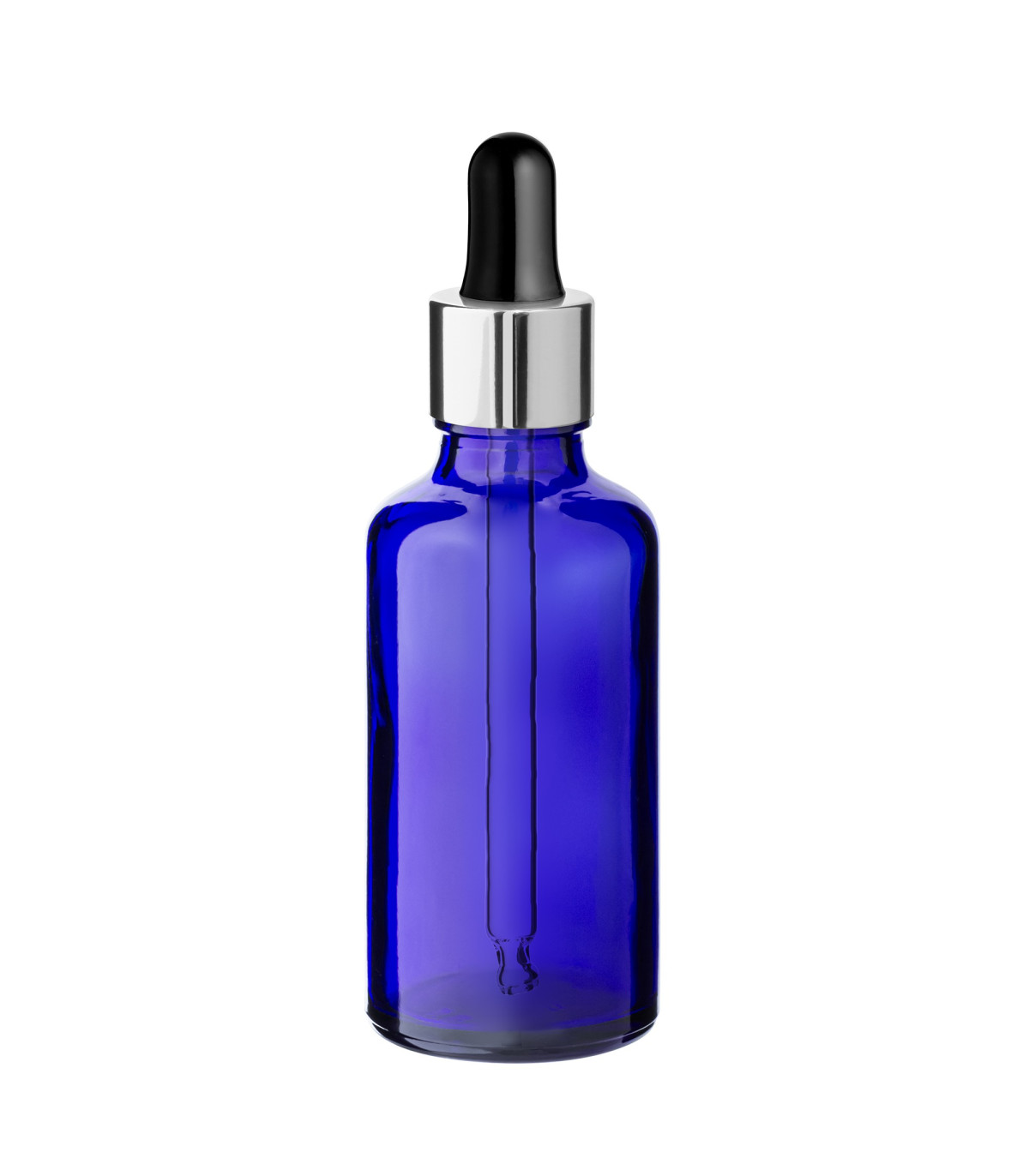 Glasflasche 50 ml blau mit silberner Pipette [2]