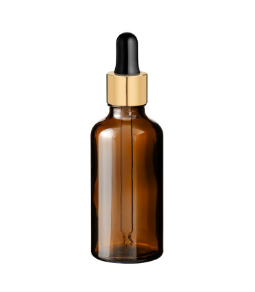 Glasflasche 50 ml braun mit goldener Pipette [2]