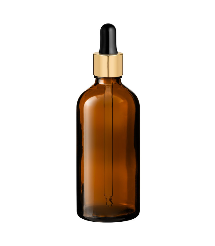 Glasflasche 100 ml braun mit goldener Pipette [2]