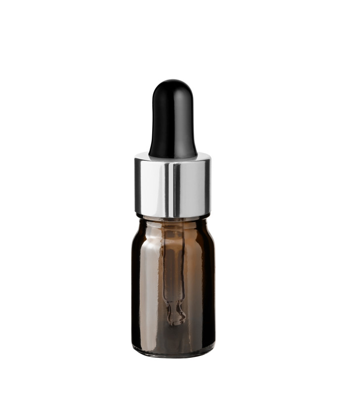 Glasflasche 5 ml braun mit silberner Pipette [2]