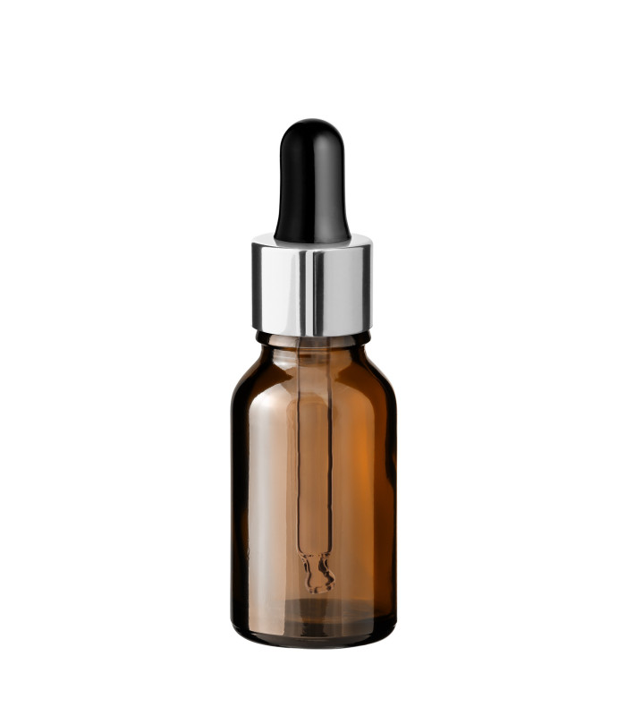Glasflasche 15 ml braun mit silberner Pipette [2]