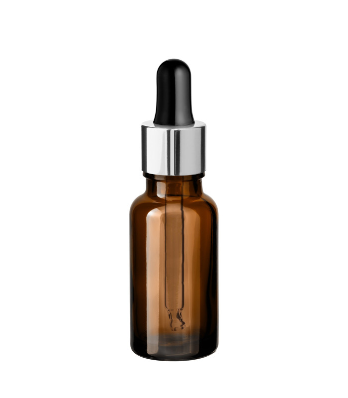 Glasflasche 20 ml braun mit silberner Pipette [2]