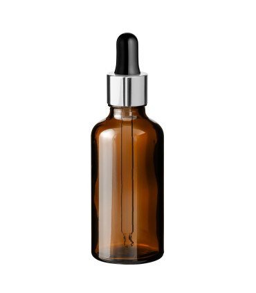 Glasflasche 50 ml braun mit silberner Pipette [2]