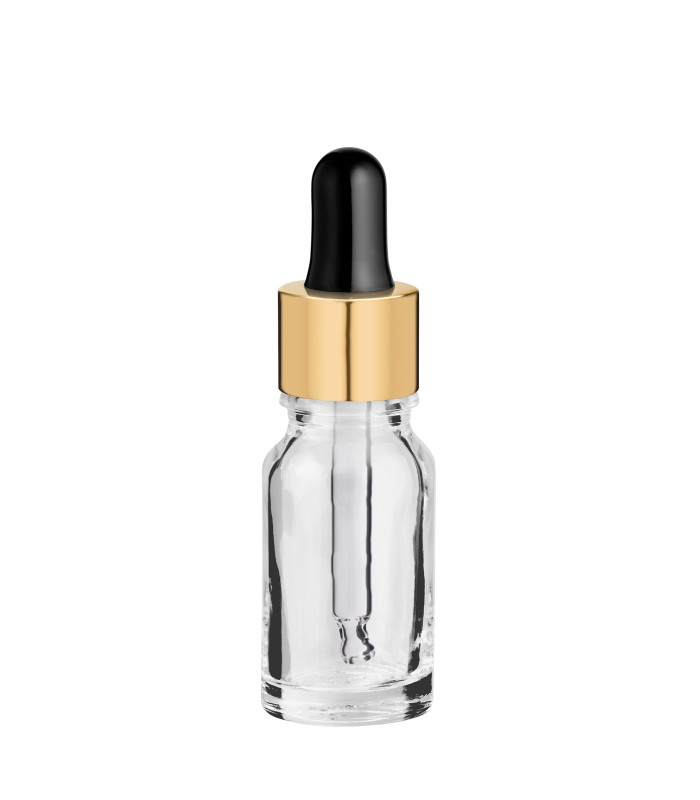 Glasflasche 10 ml klar mit goldener Pipette [2]