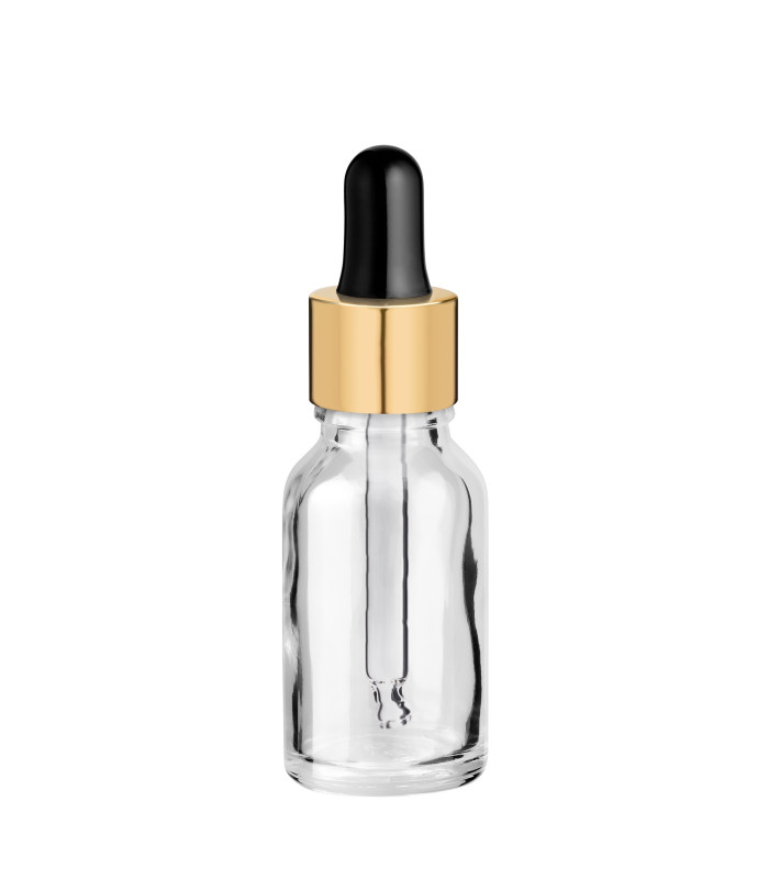 Glasflasche 15 ml klar mit goldener Pipette [2]