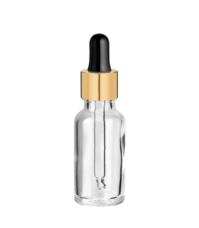 Glasflasche 20 ml klar mit goldener Pipette [2]