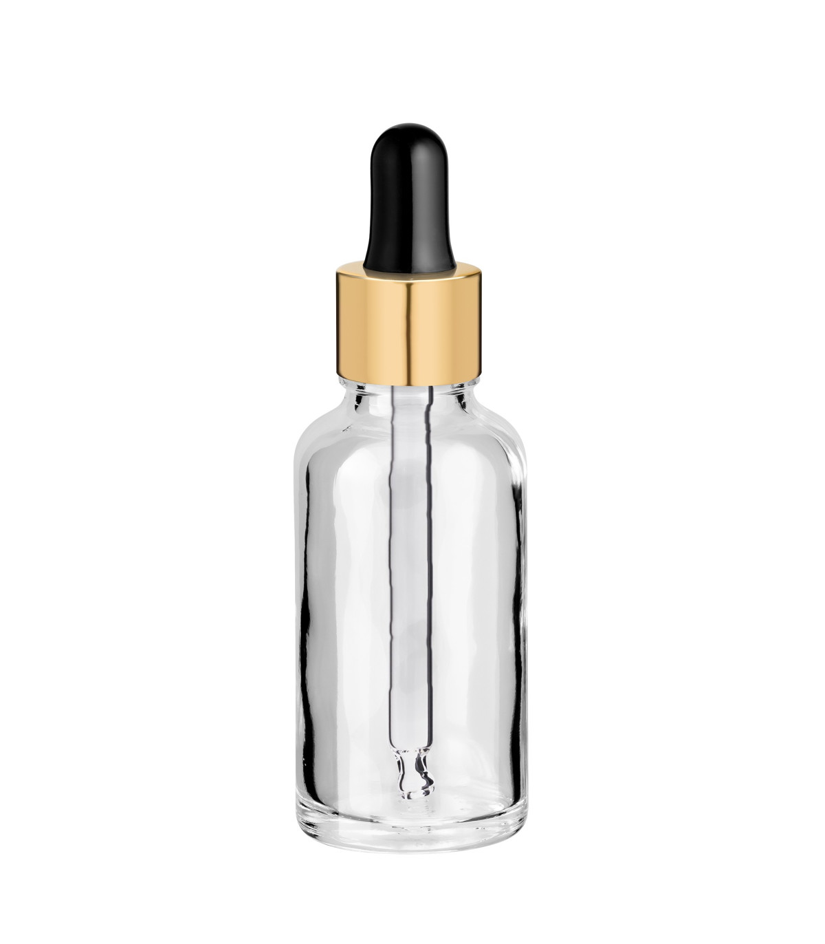 Klarglasflasche 30 ml mit goldener Pipette