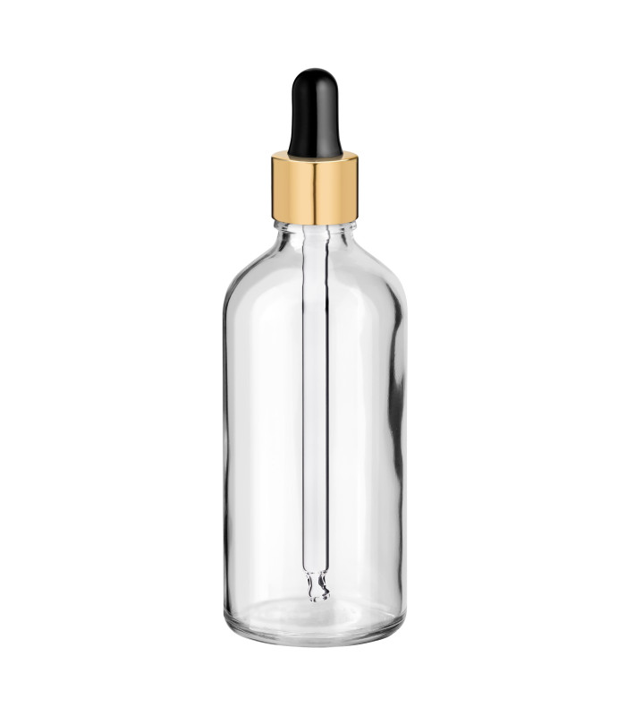 Glasflasche 100 ml klar mit goldener Pipette [2]