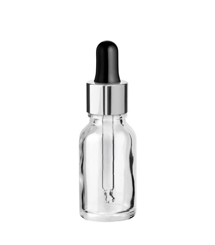 Glasflasche 15 ml klar mit silberner Pipette [2]