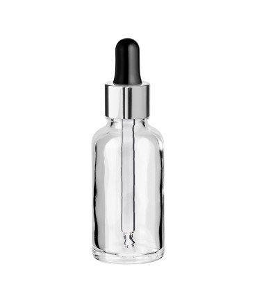 Glasflasche 30 ml klar mit silberner Pipette [2]