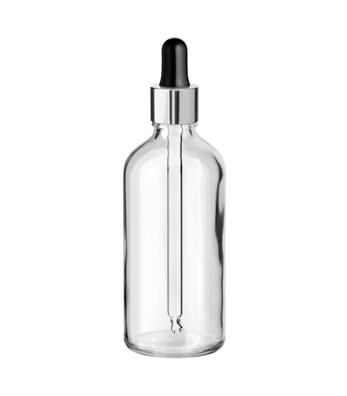 Glasflasche 100 ml klar mit silberner Pipette [2]