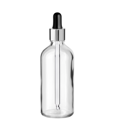 Glasflasche 100 ml klar mit silberner Pipette [2]