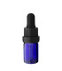 Blaue 5-ml-Glasflasche mit schwarzer Pipette in Nahaufnahme