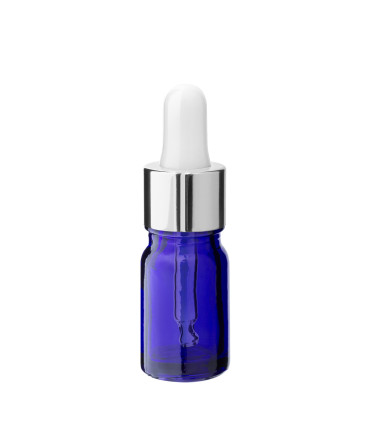 Blaue 5-ml-Glasflasche mit silberner Pipette