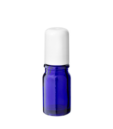 Glasflasche 5 ml blau Roll-on mit weißem Schraubverschluss