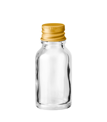 Glasflasche 15 ml klar mit goldenem Aluminium-Schraubverschluss
