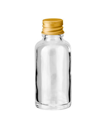 Glasflasche 30 ml klar mit goldenem Aluminium-Schraubverschluss