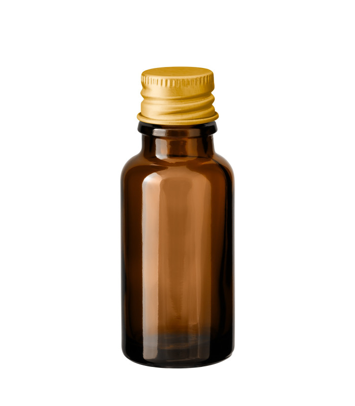 Glasflasche 20 ml braun mit goldenem Aluminium-Schraubverschluss