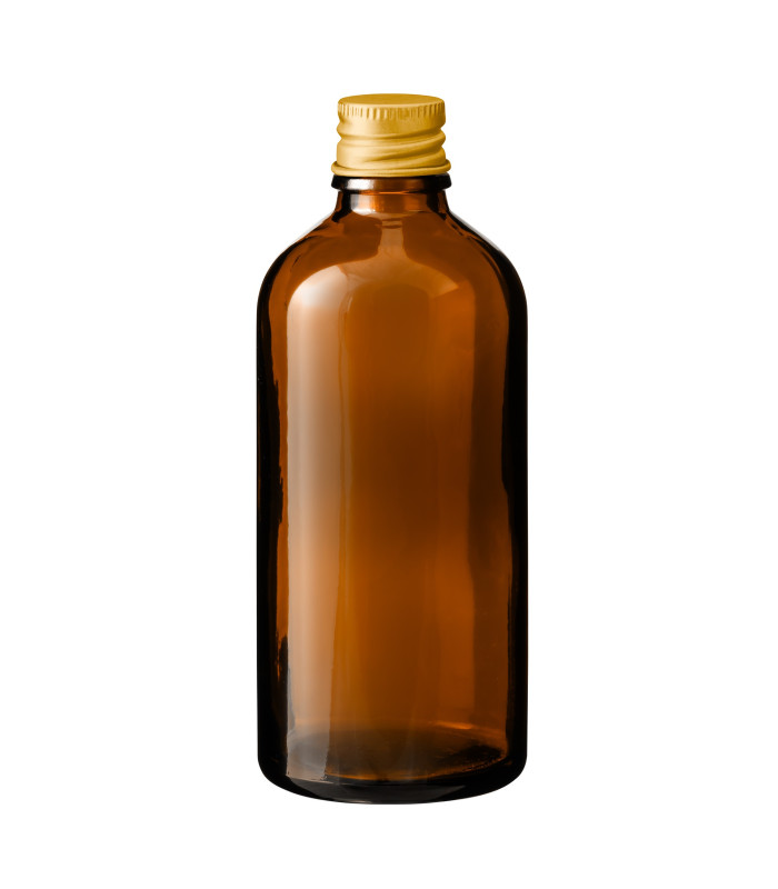 Glasflasche 100 ml braun mit goldenem Aluminium-Schraubverschluss