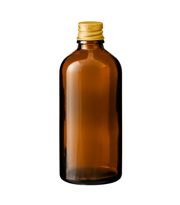 Glasflasche 100 ml braun mit goldenem Aluminium-Schraubverschluss
