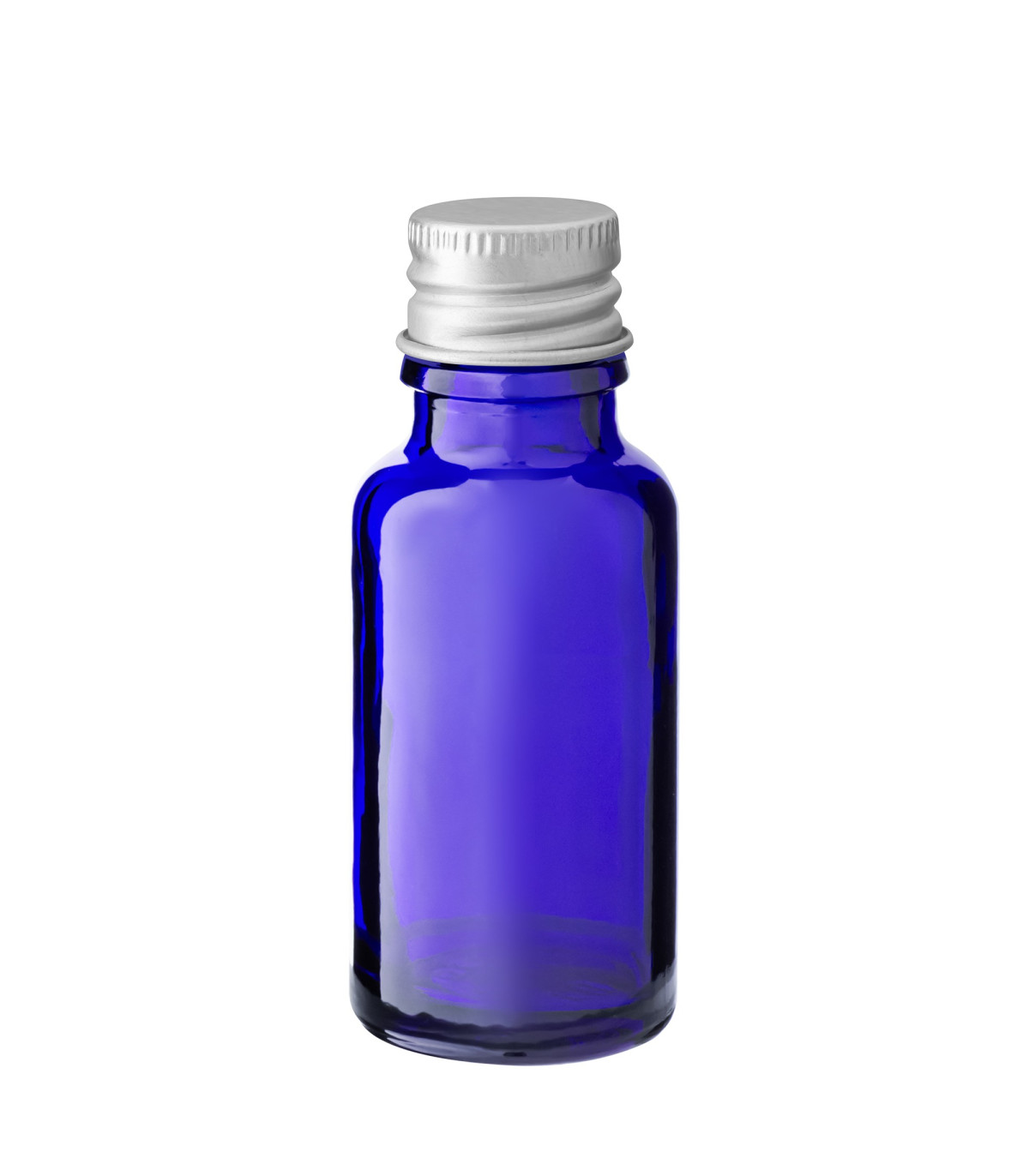 Glasflasche 20 ml blau mit silbernem Aluminium-Schraubverschluss